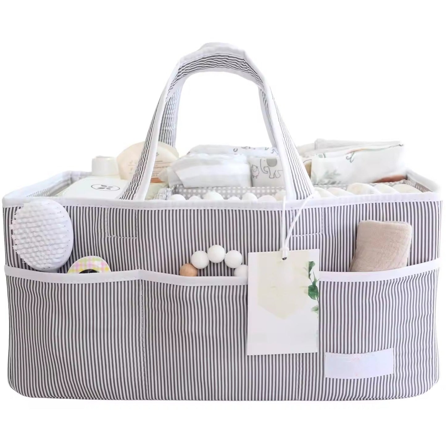 Portable Diaper Caddy Organizer with 3 Compartments and 8 Side Pockets