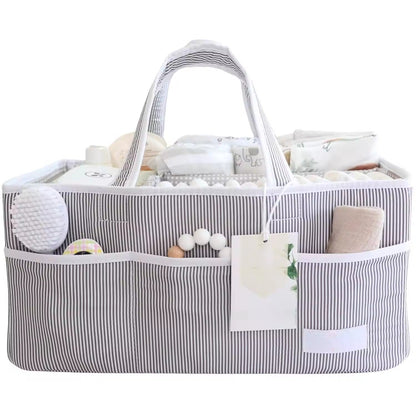 Portable Diaper Caddy Organizer with 3 Compartments and 8 Side Pockets