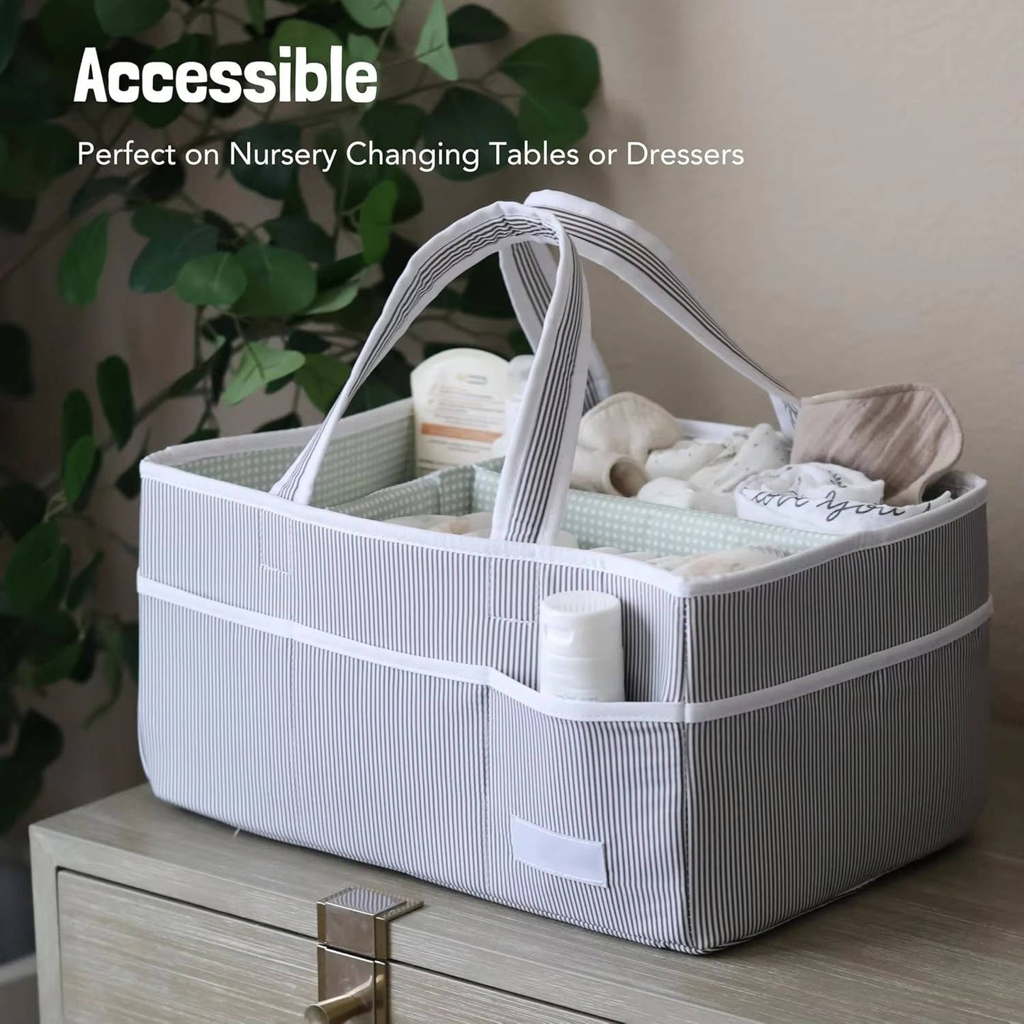 Portable Diaper Caddy Organizer with 3 Compartments and 8 Side Pockets