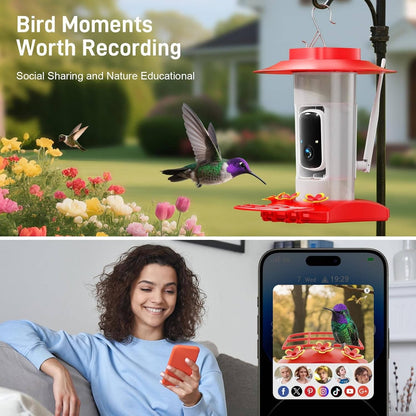 Solar Powered Hummingbird Feeder Camera with 2K Video and Wi Fi App Alerts