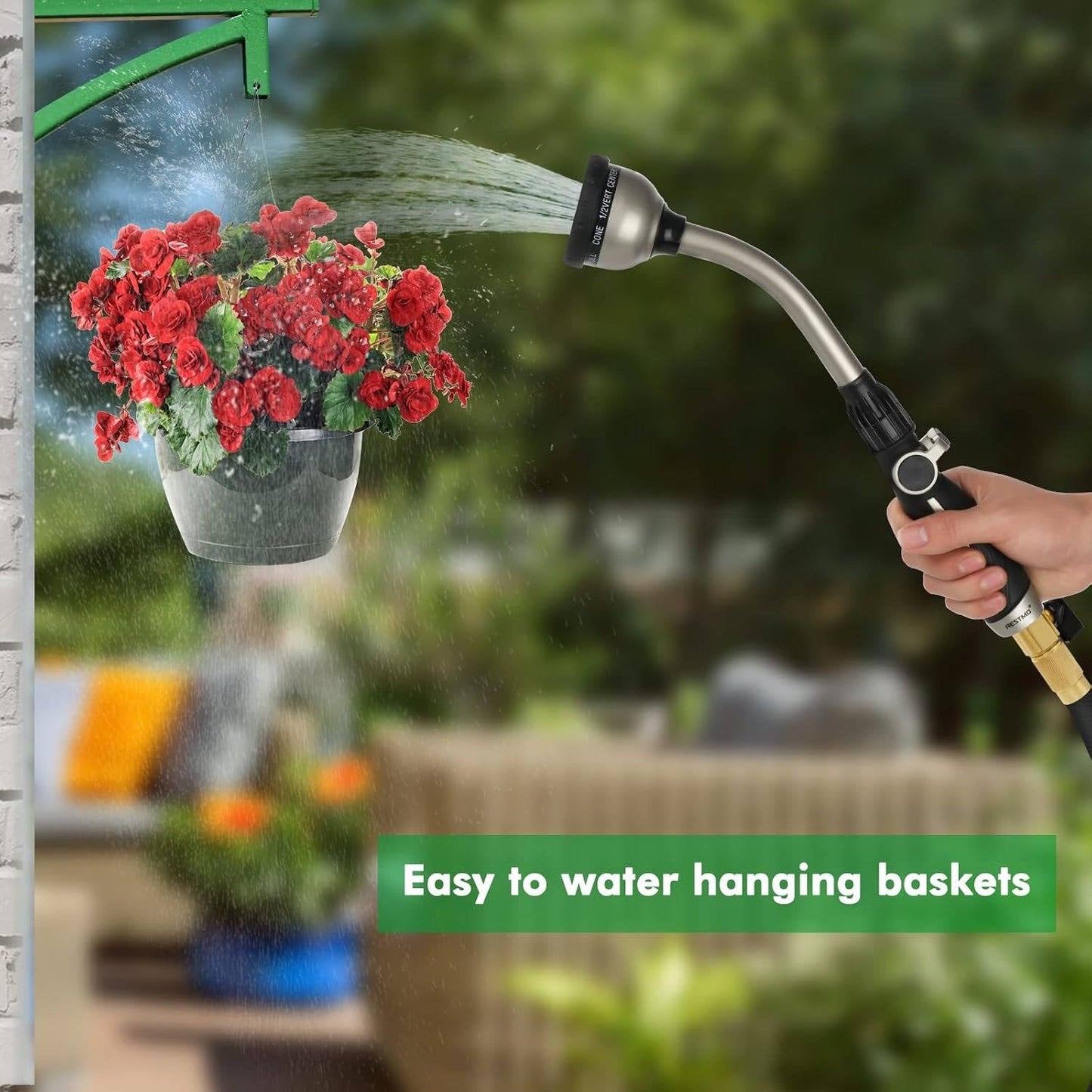 Metal Garden Hose Wand with 10 Spray Patterns and Rubber Grip Handle