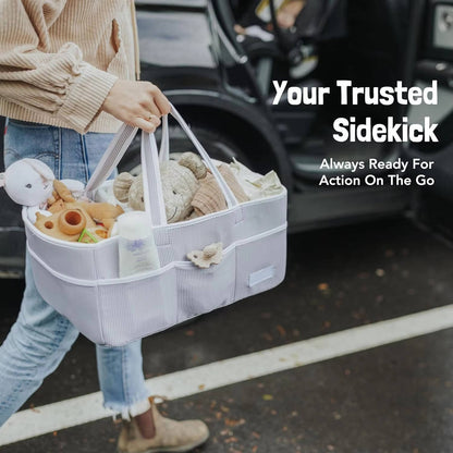 Portable Diaper Caddy Organizer with 3 Compartments and 8 Side Pockets