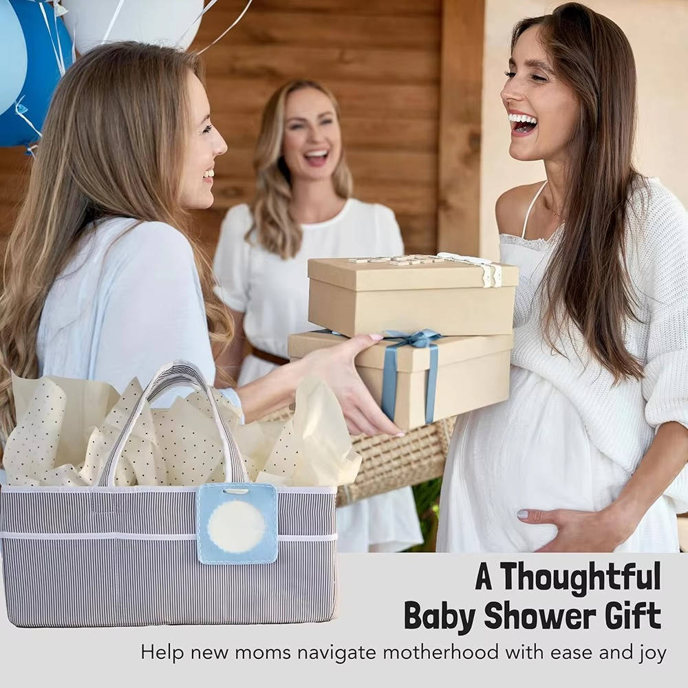 Portable Diaper Caddy Organizer with 3 Compartments and 8 Side Pockets