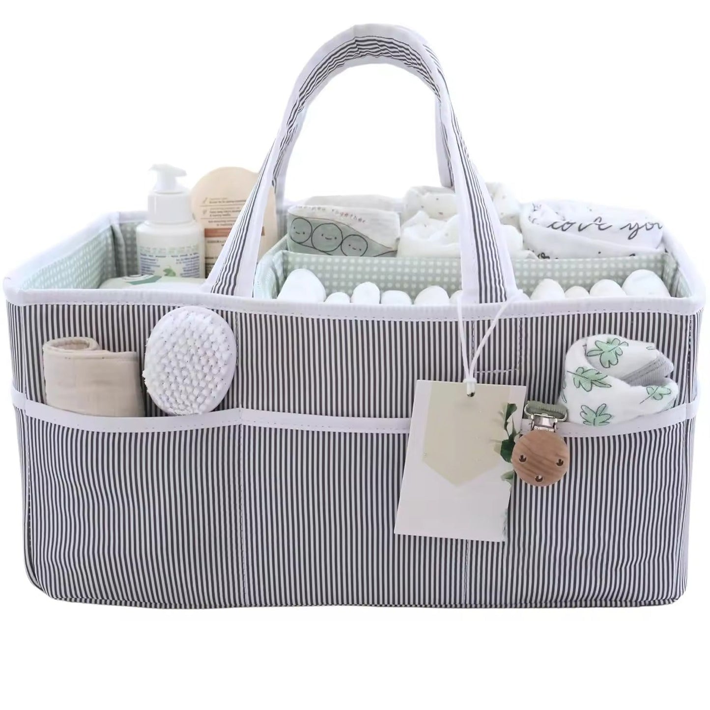 Portable Diaper Caddy Organizer with 3 Compartments and 8 Side Pockets