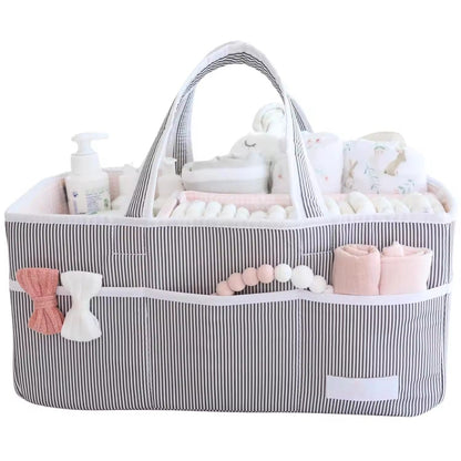 Portable Diaper Caddy Organizer with 3 Compartments and 8 Side Pockets