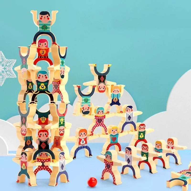 Wooden Stacking Game with Colorful Figures to Balance, Combine and Rebuild