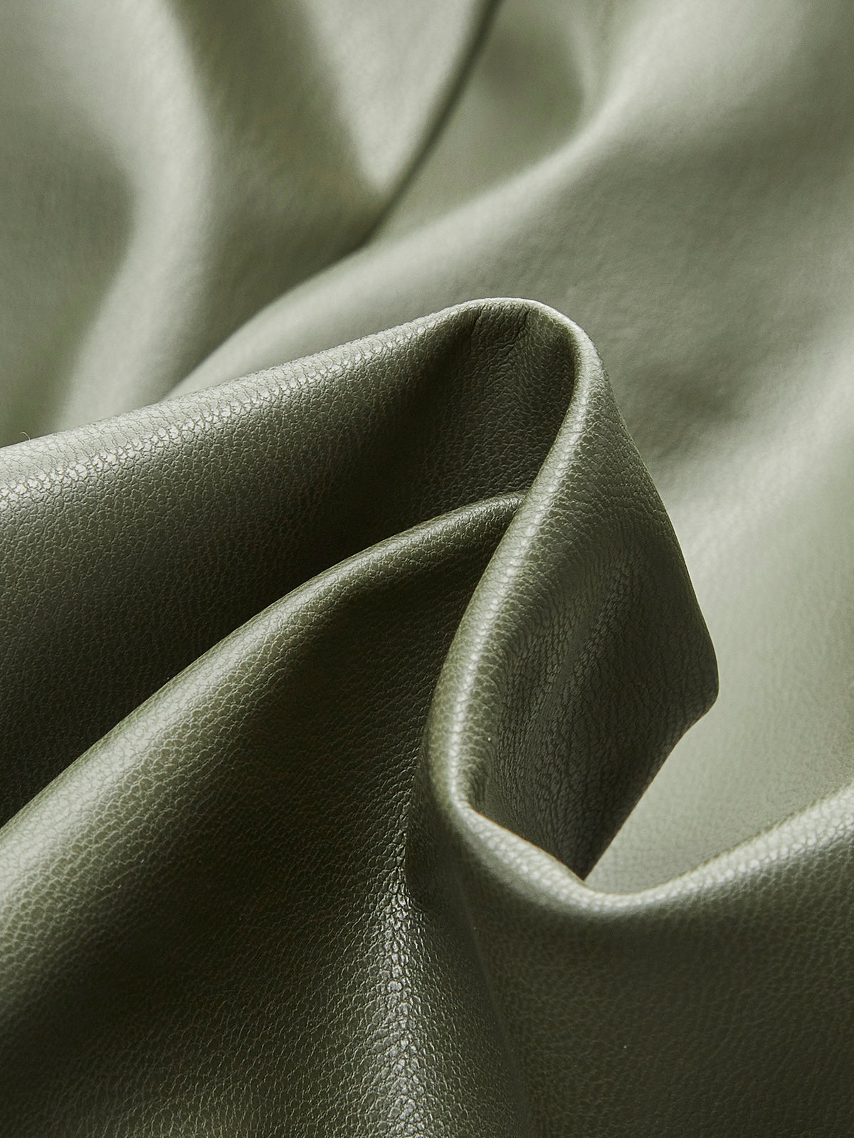 Sleeveless Pleated Faux Leather Short Dress with a Crew Neck and Invisible Zipper in Army Green