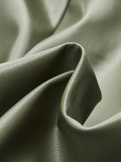 Sleeveless Pleated Faux Leather Short Dress with a Crew Neck and Invisible Zipper in Army Green