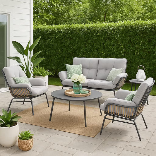 Sorella 4-Seater Outdoor Sofa Set in Gray with Coffee Table & End Table