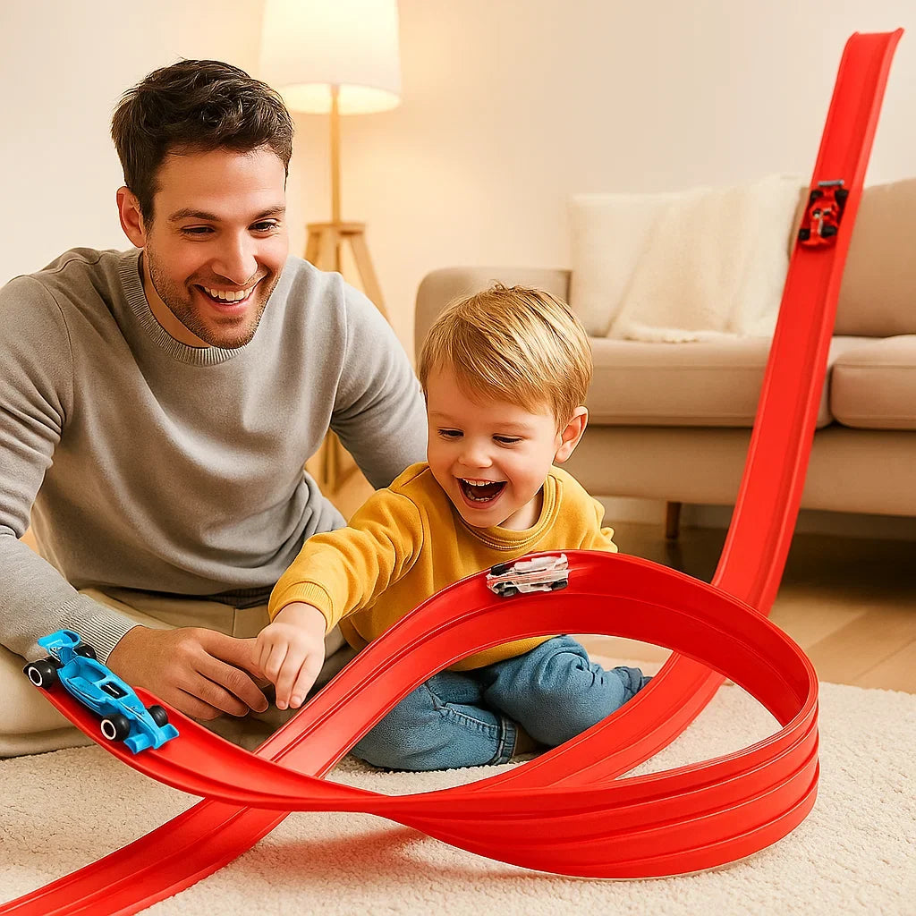 Bendable Race Track Set with Built In Lighting and Click Assembly System