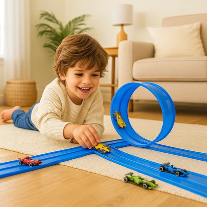 Bendable Race Track Set with Built In Lighting and Click Assembly System
