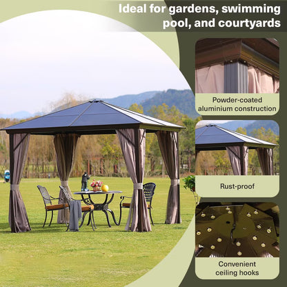 Trevana 3x3m Brown Outdoor Gazebo with Netting and Ceiling Hook