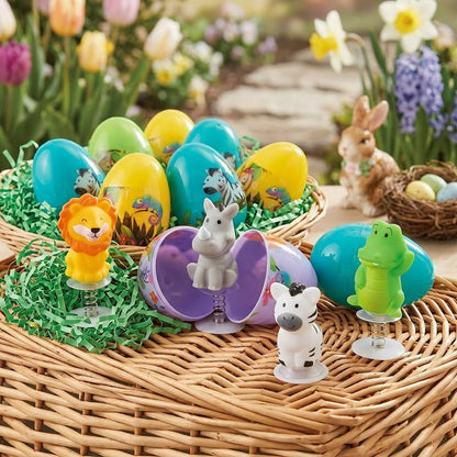 Pop Up Zoo Animal Easter Eggs with Snap Closure and Assorted Colors, 12 Pack