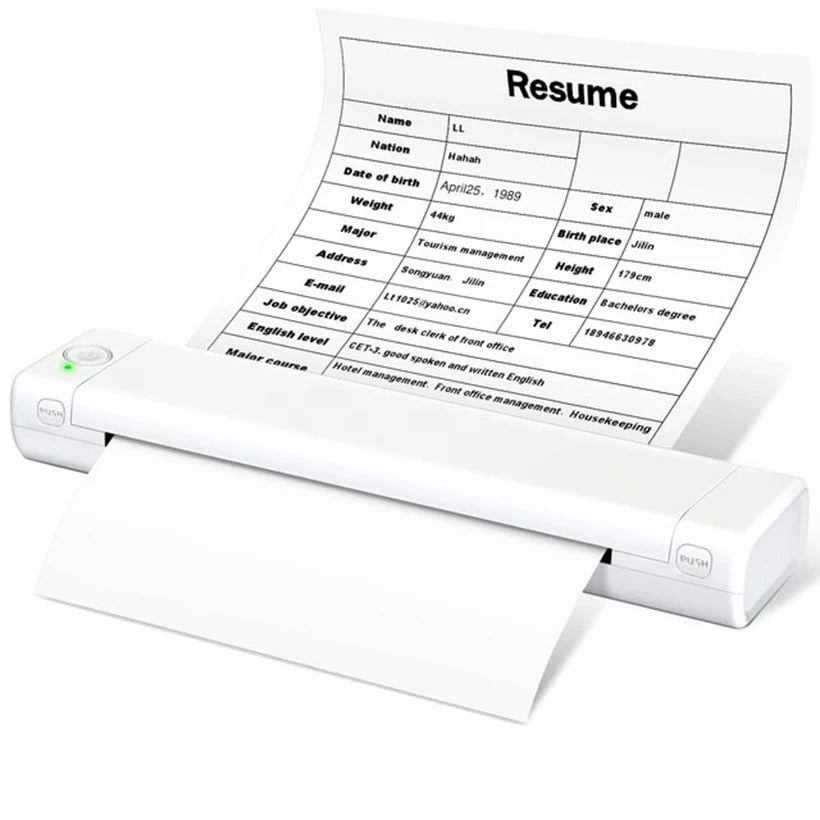 Portable Wireless A4 Thermal Printer with Bluetooth and No Ink Required