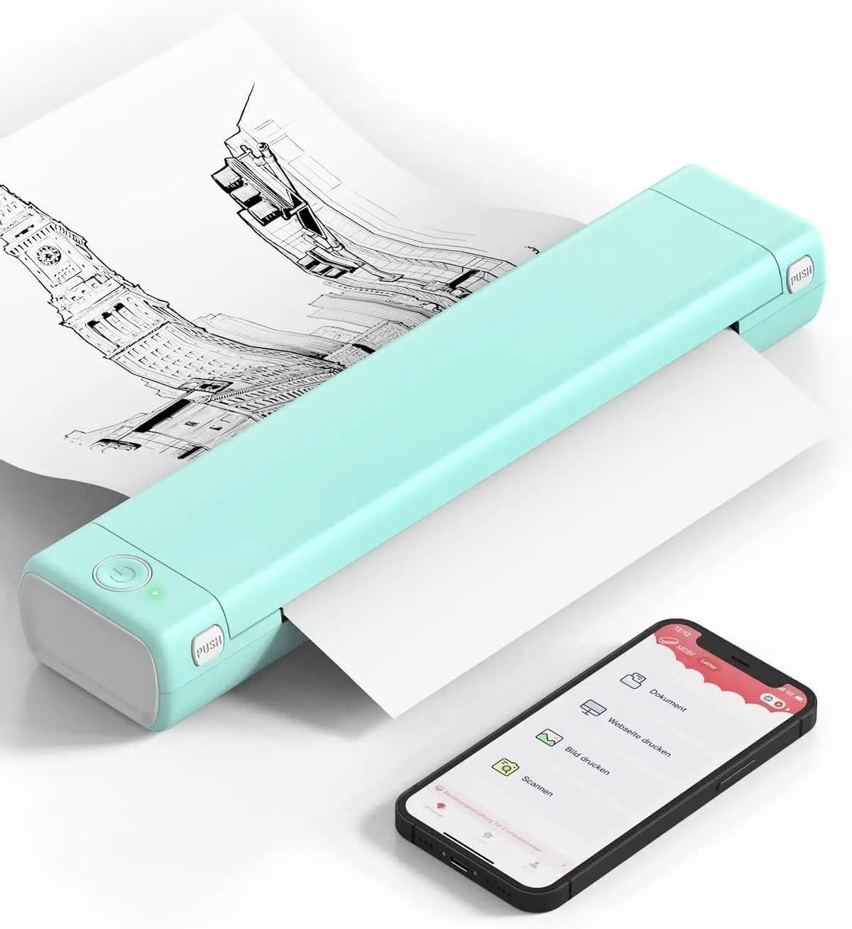 Portable Wireless A4 Thermal Printer with Bluetooth and No Ink Required