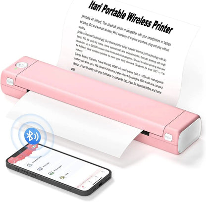 Portable Wireless A4 Thermal Printer with Bluetooth and No Ink Required