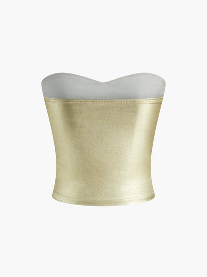 Strapless Tube Top with a Heart Shaped Neckline and Slight Stretch in 100 Percent Polyester in Gold or Silver
