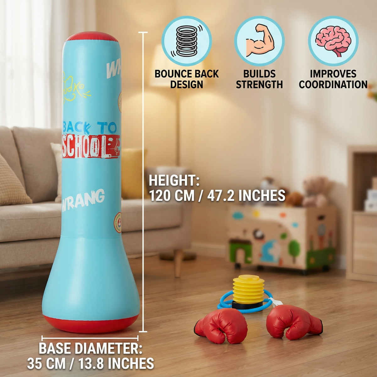 Inflatable Kids Boxing Bag with Weighted Water Base for Indoor Play