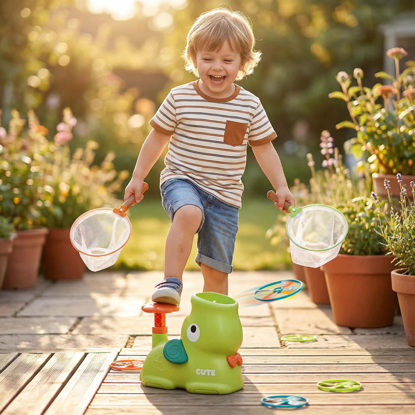 Foam Disc Launcher with Catching Net and Safety Glasses for Kids