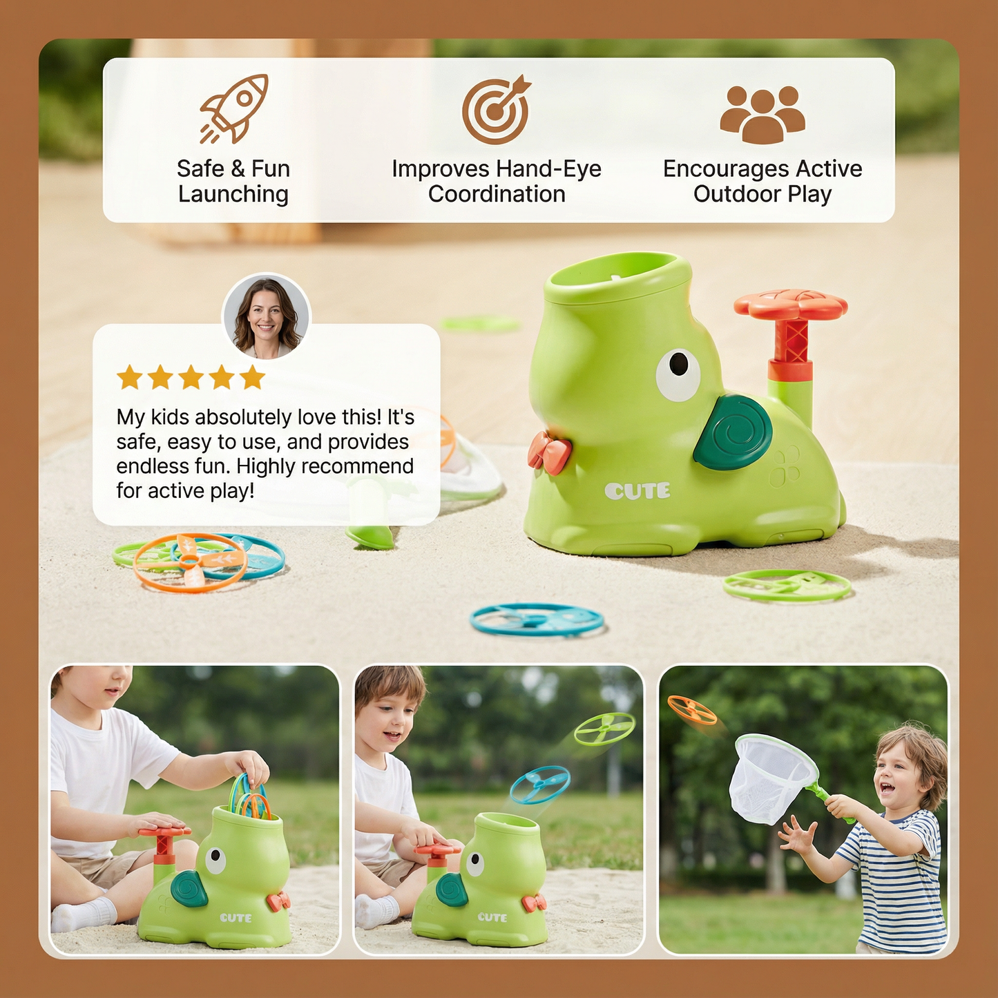 Foam Disc Launcher with Catching Net and Safety Glasses for Kids