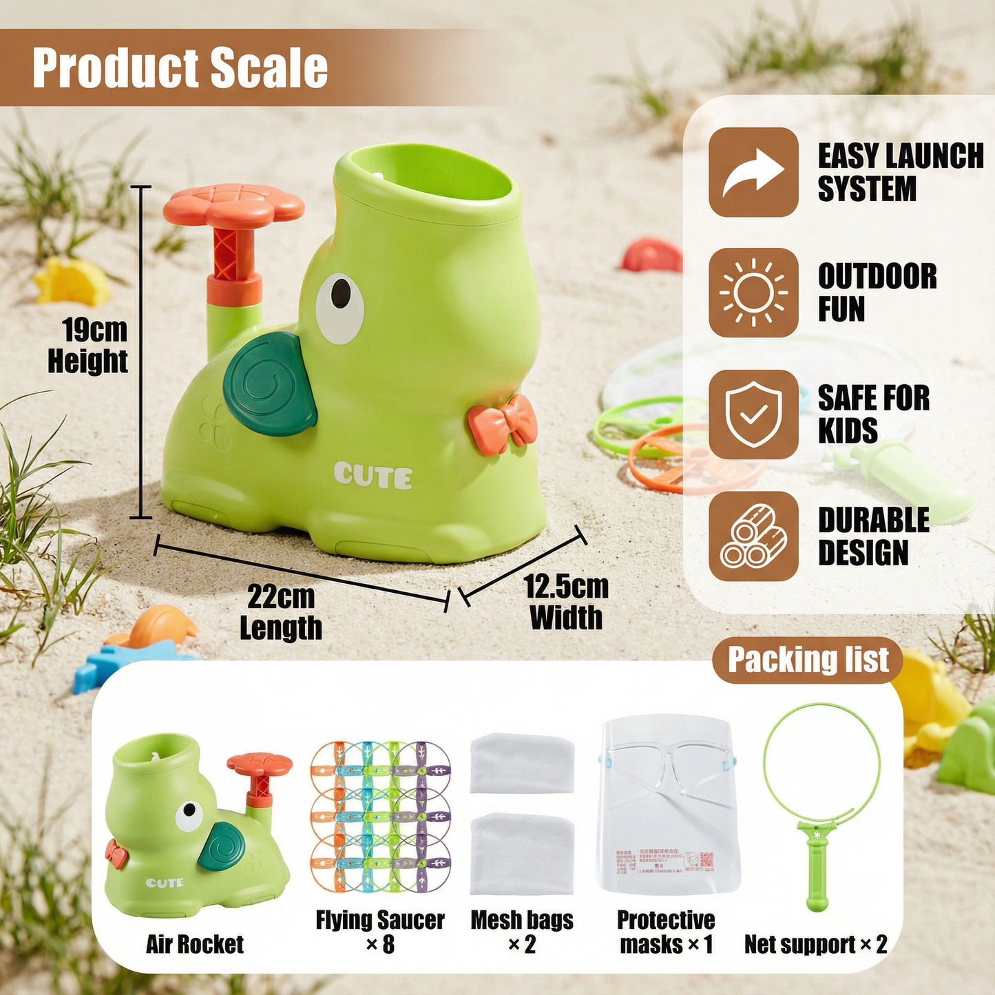 Foam Disc Launcher with Catching Net and Safety Glasses for Kids