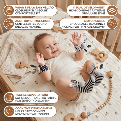 Baby Wrist and Ankle Rattle Socks with Soft Chimes and High Contrast Patterns