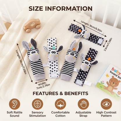 Baby Wrist and Ankle Rattle Socks with Soft Chimes and High Contrast Patterns