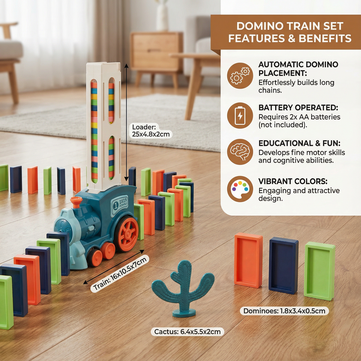 Domino Laying Train Toy in Blue Or Pink Sets with 60 Dominoes and Extra Domino Packs
