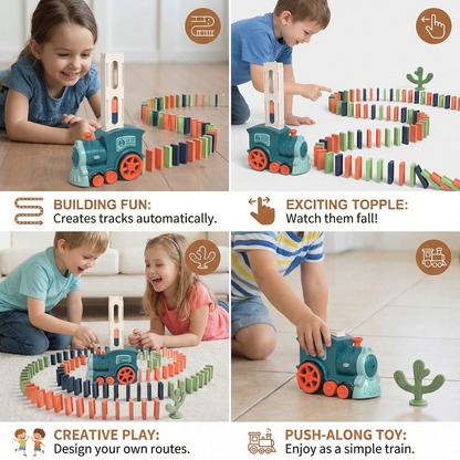 Domino Laying Train Toy in Blue Or Pink Sets with 60 Dominoes and Extra Domino Packs