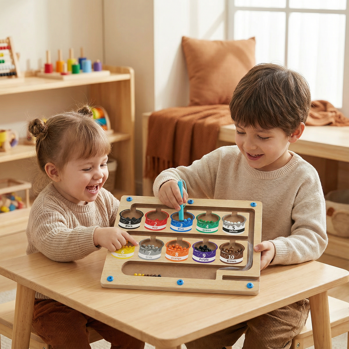 Montessori Magnetic Maze with Colorful Beads for Fine Motor Skills