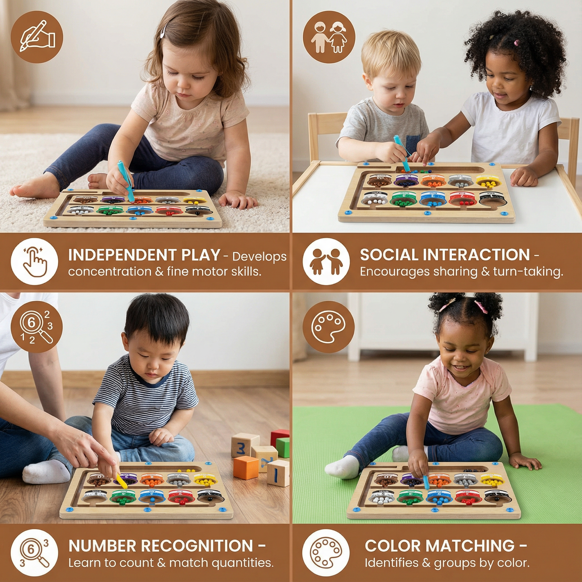 Montessori Magnetic Maze with Colorful Beads for Fine Motor Skills