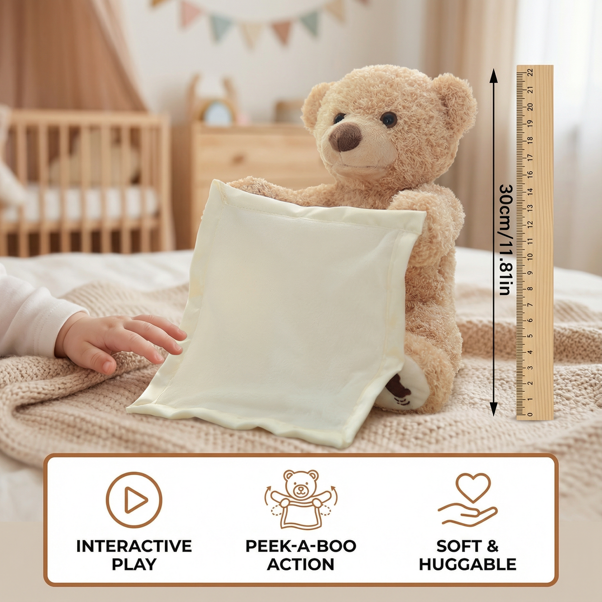 Interactive Plush Teddy Bear with Talking Voice and Peekaboo Movements