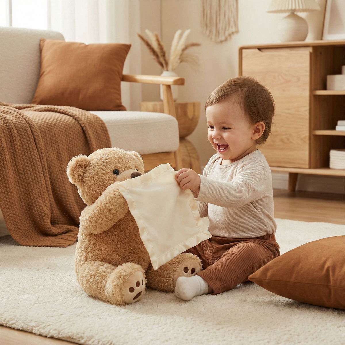 Interactive Plush Teddy Bear with Talking Voice and Peekaboo Movements
