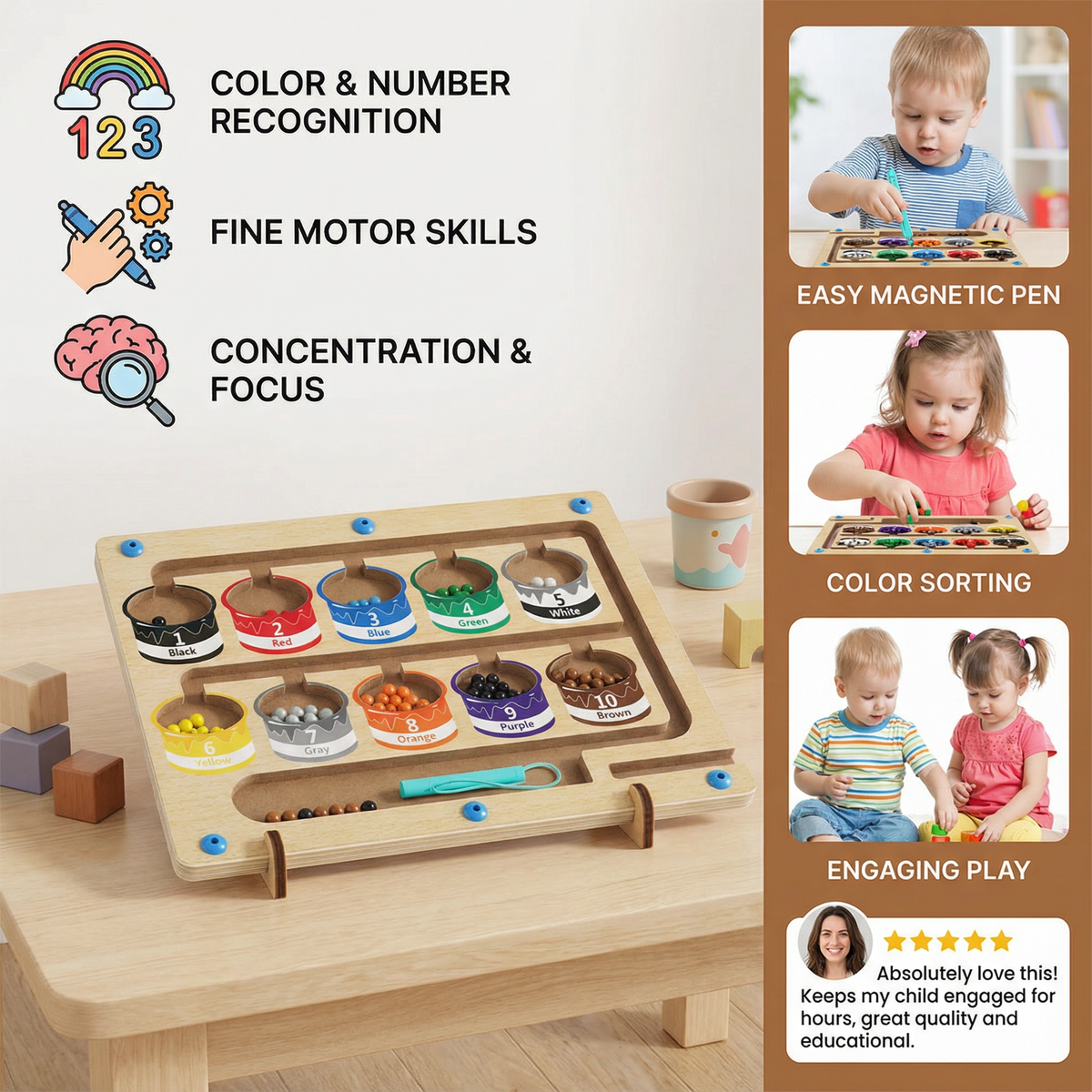 Montessori Magnetic Maze with Colorful Beads for Fine Motor Skills