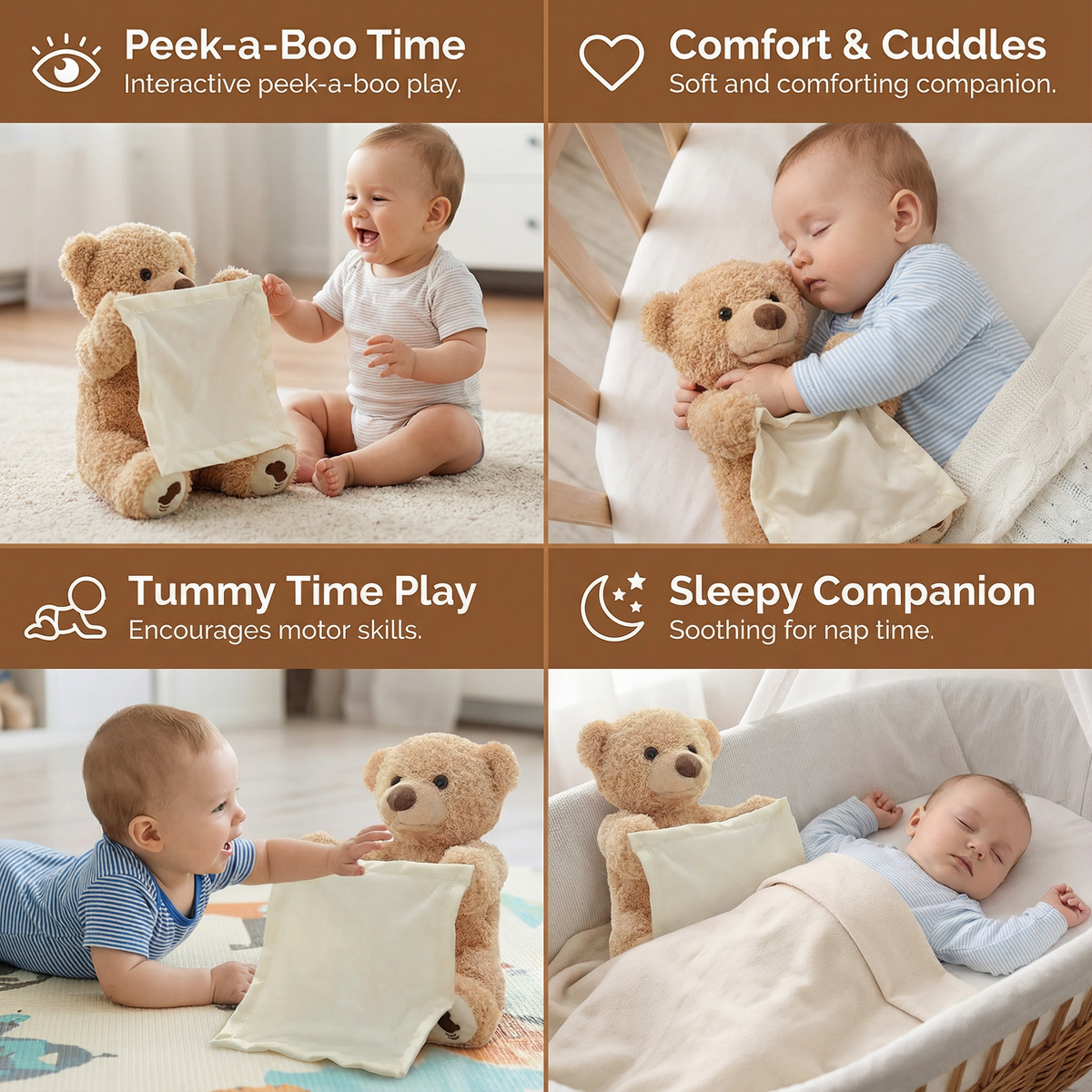 Interactive Plush Teddy Bear with Talking Voice and Peekaboo Movements