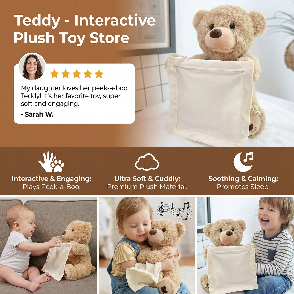 Interactive Plush Teddy Bear with Talking Voice and Peekaboo Movements