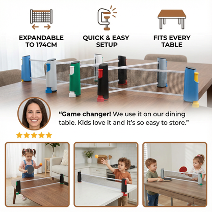 Adjustable Table Tennis Net That Clips Onto Almost Any Table in Four Colors