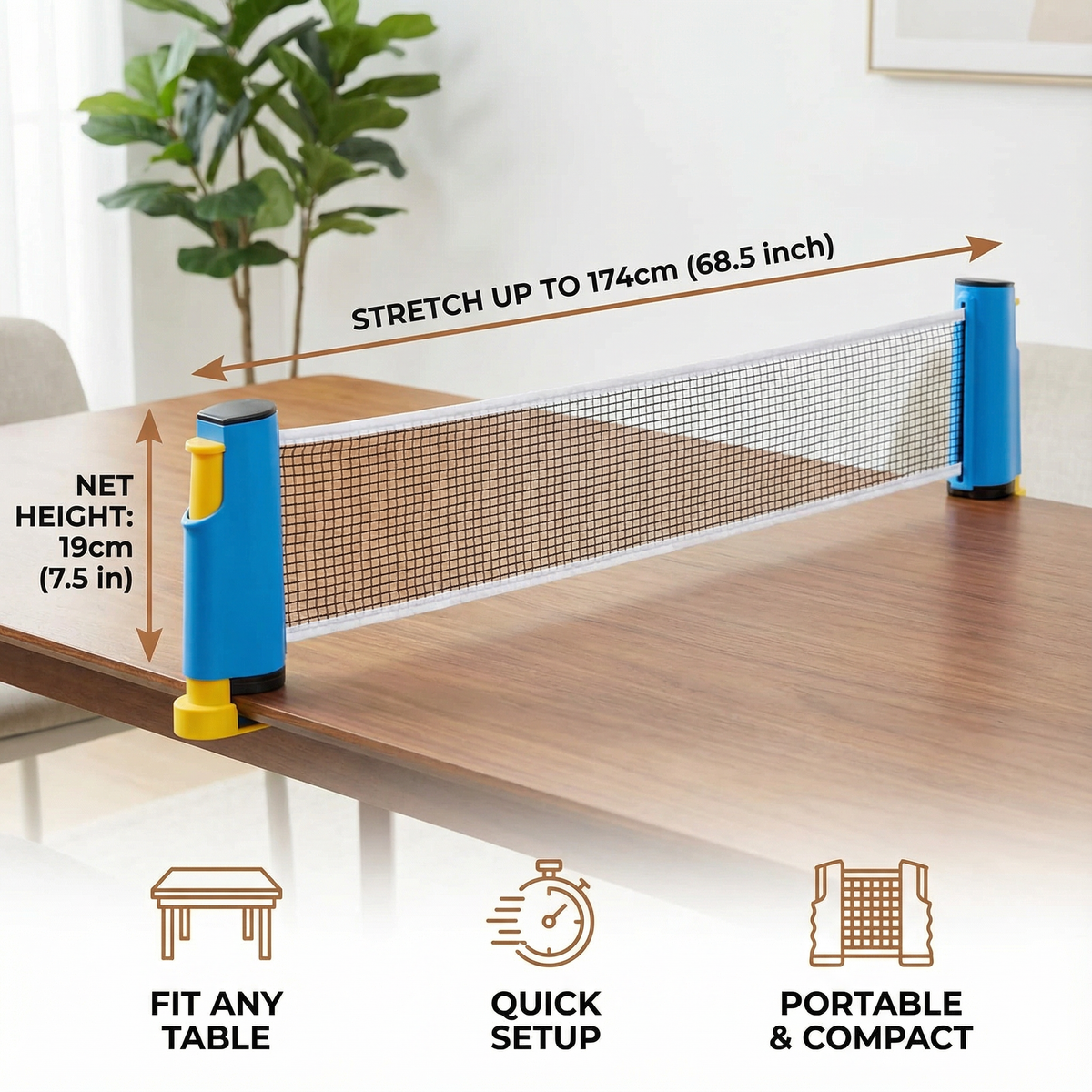 Adjustable Table Tennis Net That Clips Onto Almost Any Table in Four Colors