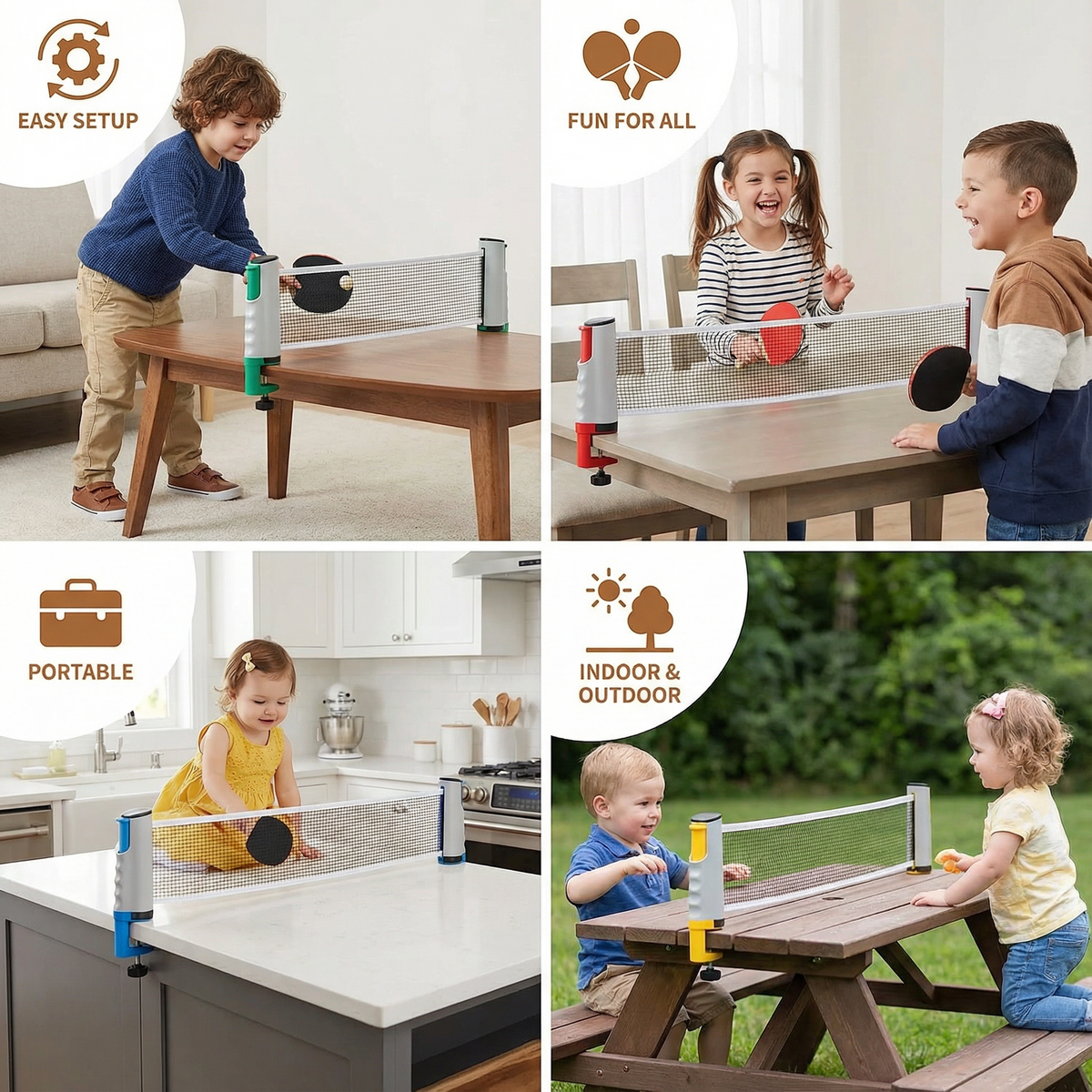 Adjustable Table Tennis Net That Clips Onto Almost Any Table in Four Colors