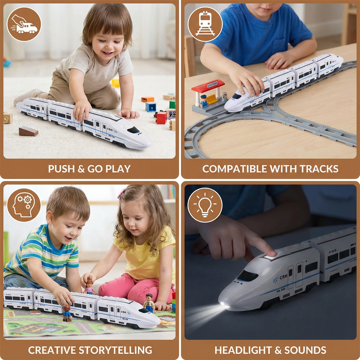 Colorful Chain Train Toy with Linkable Carriages in Sets of Three, Four, or Five