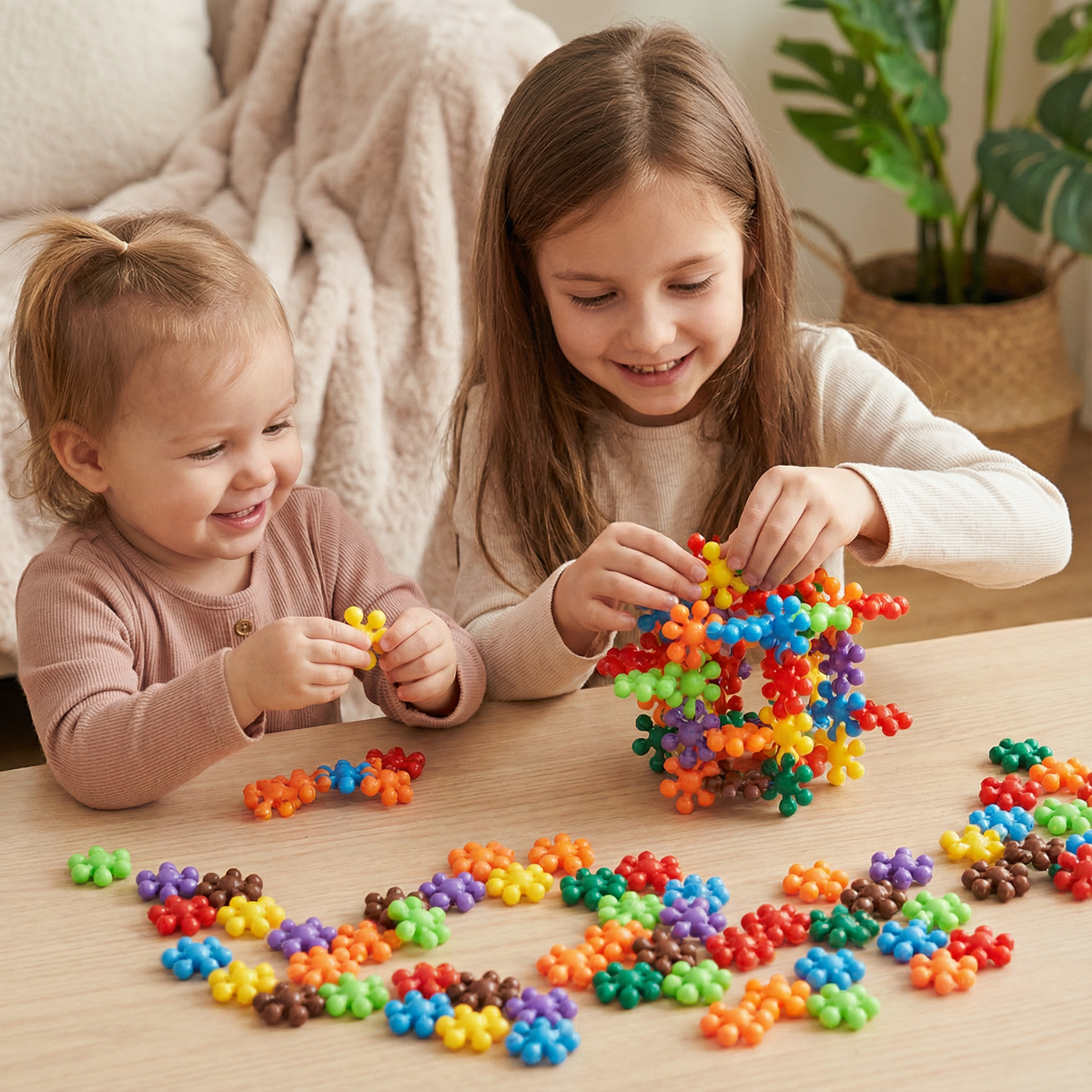 Snowflake Shaped Interlocking Building Blocks with Storage Box in Sets of 50 to 290 Pieces