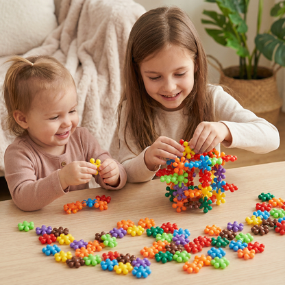Snowflake Shaped Interlocking Building Blocks with Storage Box in Sets of 50 to 290 Pieces