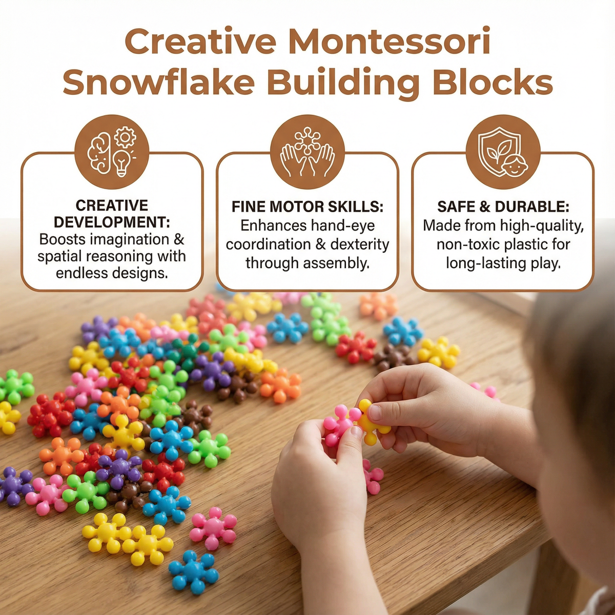 Snowflake Shaped Interlocking Building Blocks with Storage Box in Sets of 50 to 290 Pieces