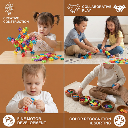 Snowflake Shaped Interlocking Building Blocks with Storage Box in Sets of 50 to 290 Pieces
