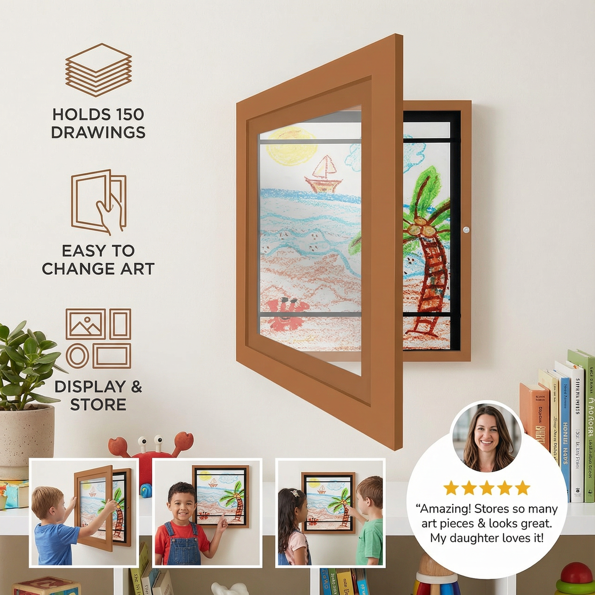Kids Artwork Display Frame That Holds Up to 150 Drawings with Easy Flip Open Design