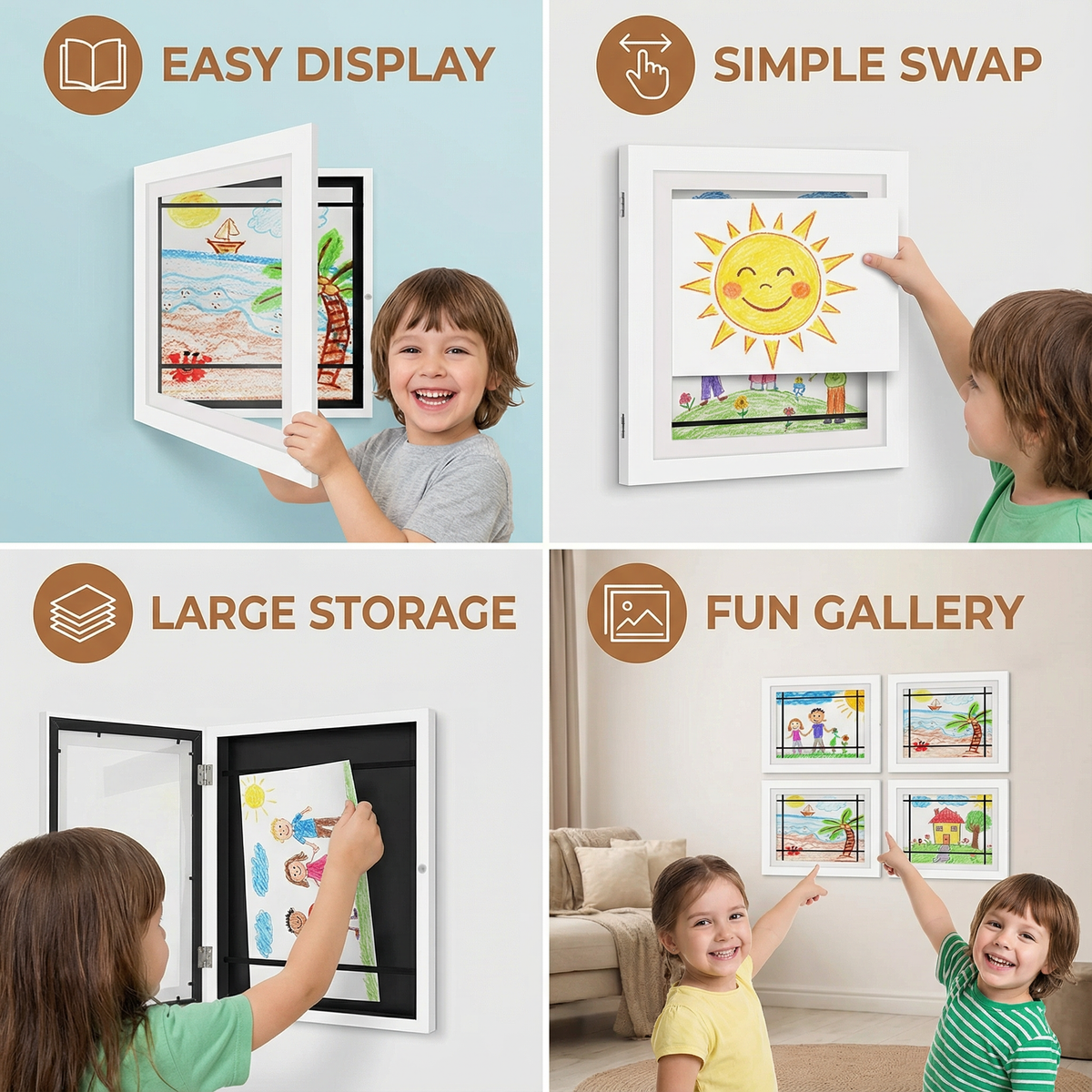 Kids Artwork Display Frame That Holds Up to 150 Drawings with Easy Flip Open Design