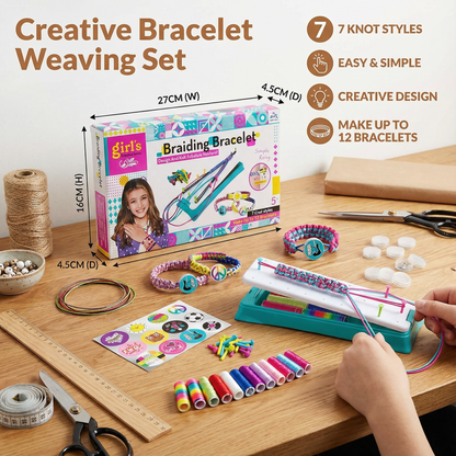 Friendship Bracelet Weaving Board with Colored Threads and Pattern Stickers