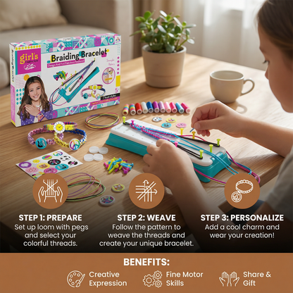 Friendship Bracelet Weaving Board with Colored Threads and Pattern Stickers