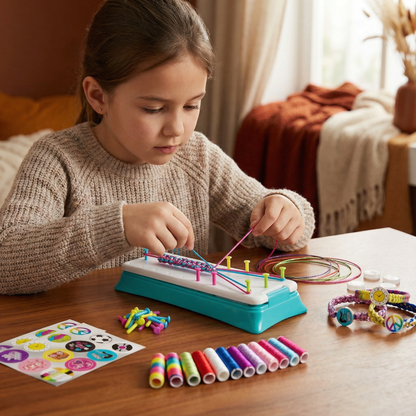 Friendship Bracelet Weaving Board with Colored Threads and Pattern Stickers