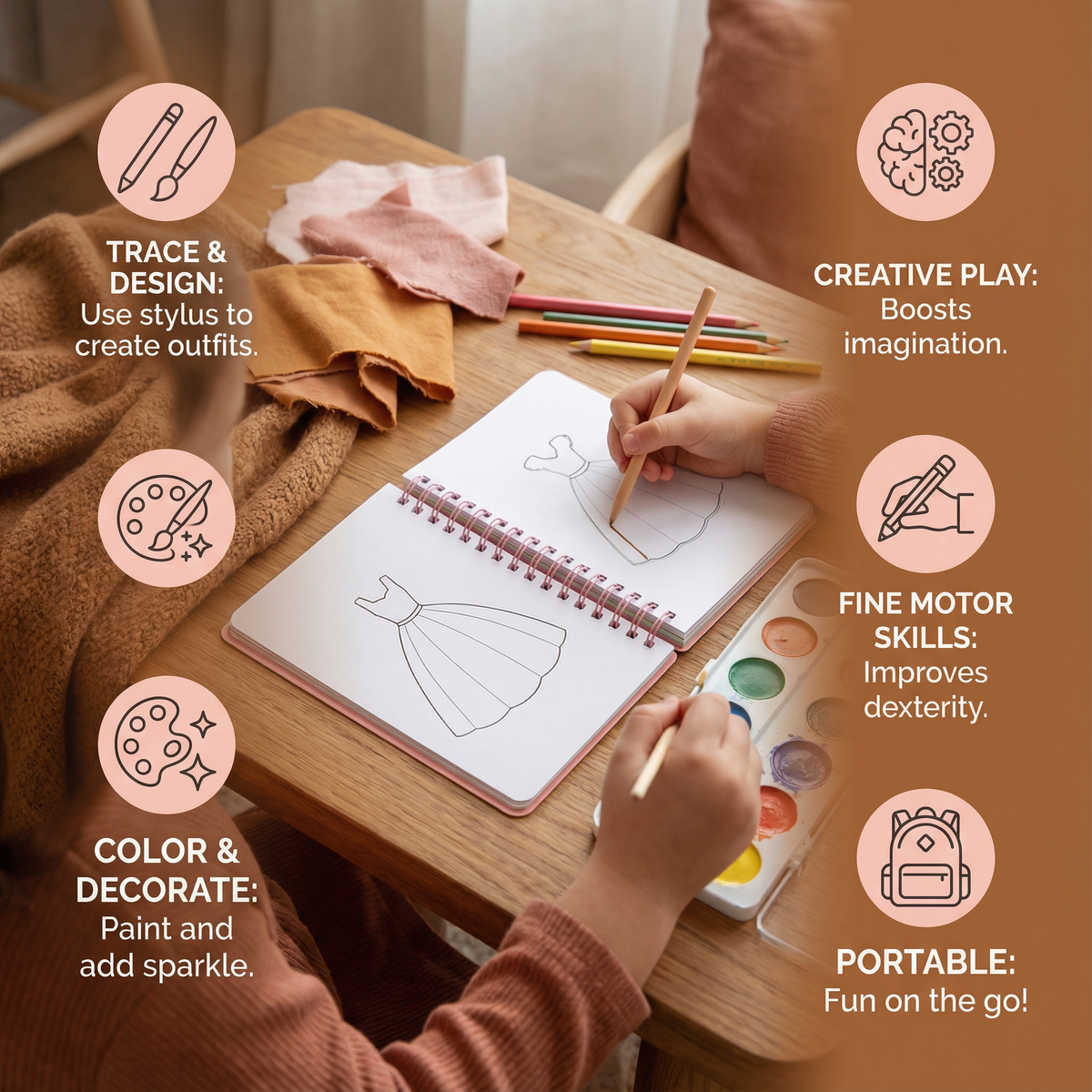 Princess Coloring and Craft Book with Spiral Binding Templates and Craft Materials for Rainy Days